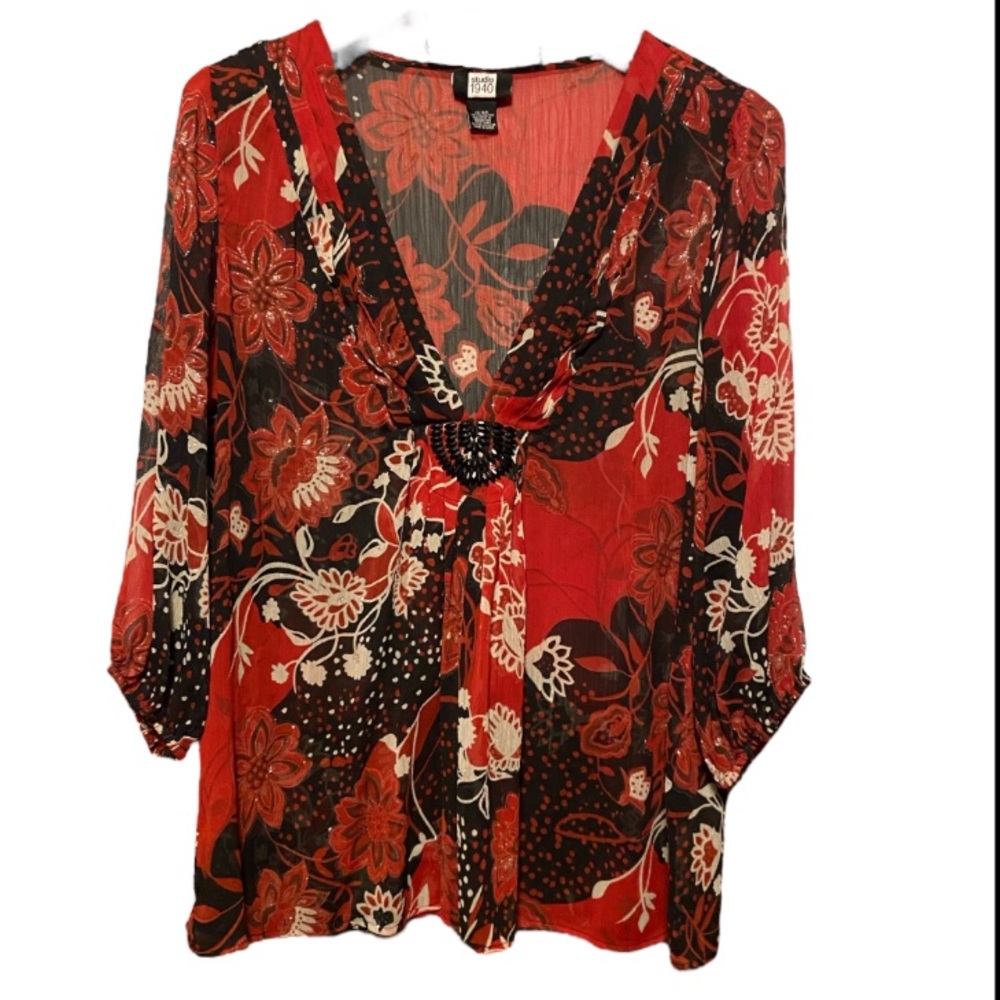 Ladies Red and Black Top Blouse Light Gorgeous Plus Size 22/24 Very Nice! - Picture 1 of 7